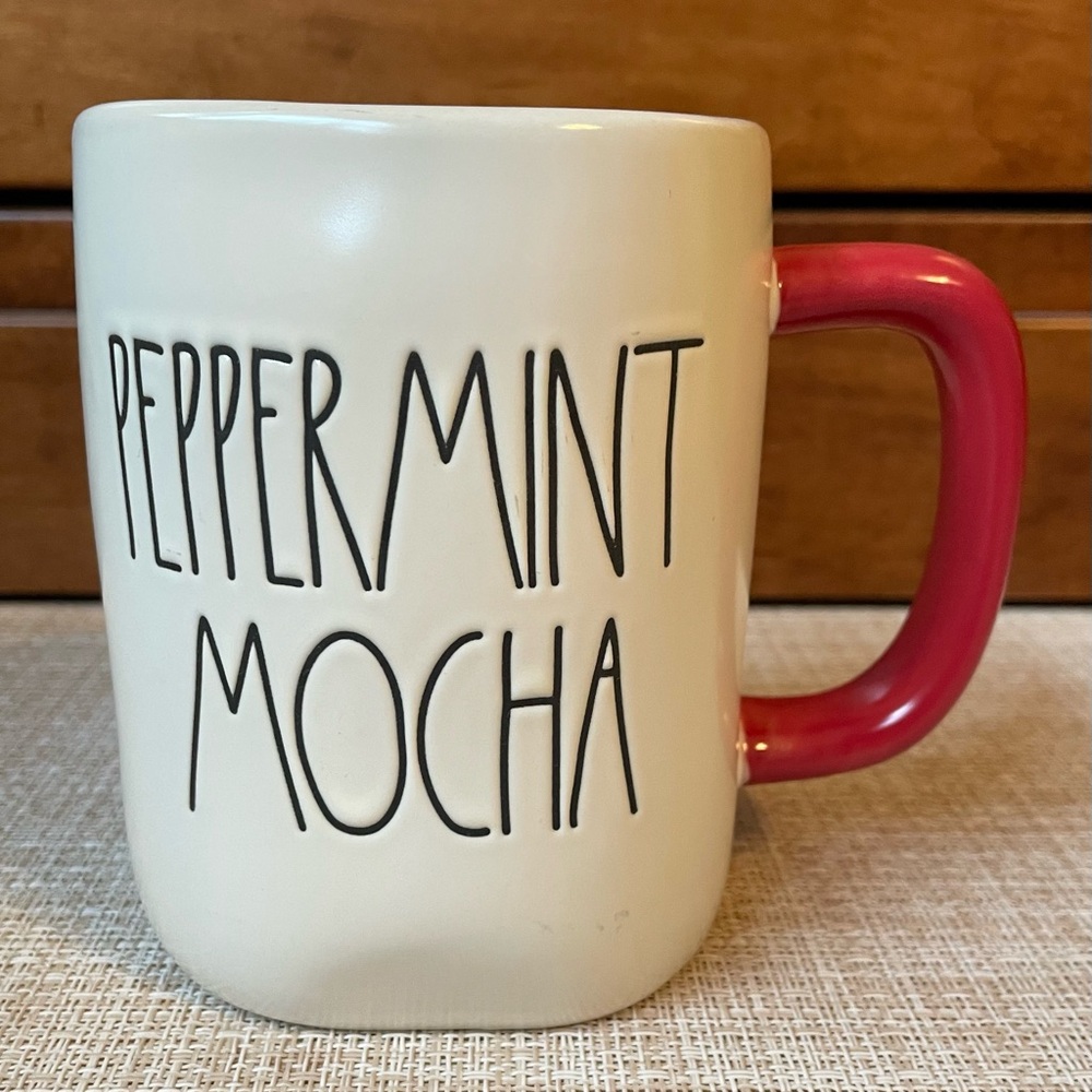 Rae Dunn Peppermint Mocha Mug - Cream and Red